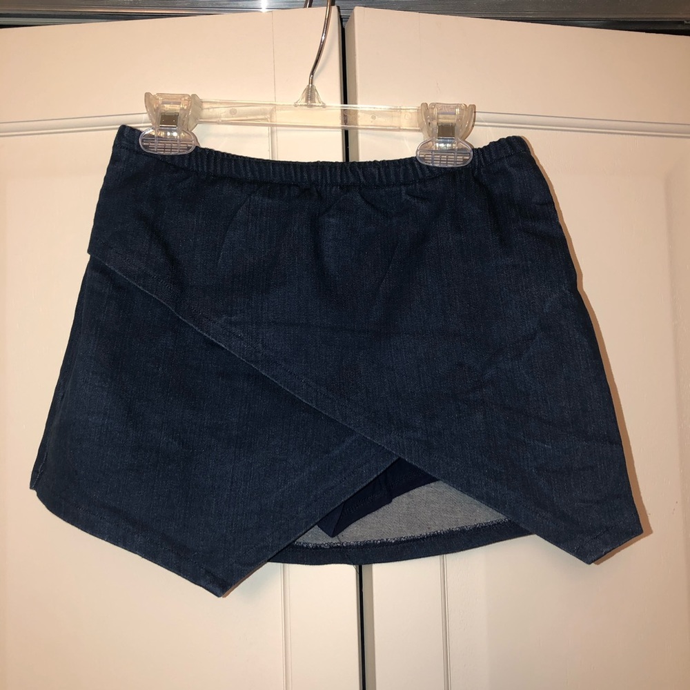 Asymmetric denim skirt, short, skort